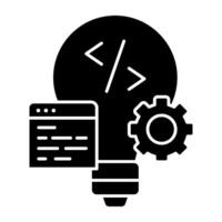 Lightbulb with gear, glyph icon of coding idea vector