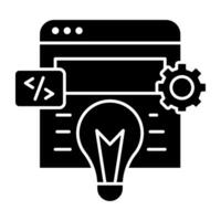 Lightbulb with gear, solid icon of coding idea vector