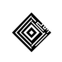 A symmetrical, geometric, black and white rhombus composition, with a mazelike structure on a white background. vector