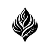 Black and White Floral Emblem Symmetrical stylized leaf composed of abstract petallike shapes, creating a modern, minimalist on a white background. vector