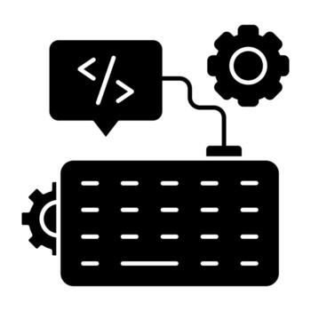 Conceptual solid design icon of coding chat vector