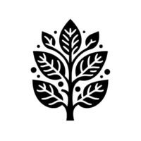 Stylized Black and White Tree Emblem with Leafy Branches and Simple Dot Embellishments, Isolated on White. vector
