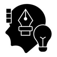 Lightbulb with pen, solid icon of designing idea vector