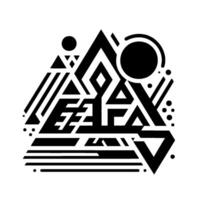 A geometric monochrome , featuring overlapping shapes like triangles, circles, lines, and diamonds on a white background. vector
