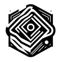 Geometric Black and White Hexagon with Concentric Square and Circular Elements, Abstract . vector