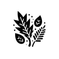 Stylized Black and White Botanical Composition Collection of Leafy Elements and Dots, Minimalist on White Background vector