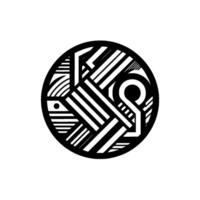 Geometric Black and White Abstract Composition Circular with Lines, Curves, and Shapes Creating a Modern Minimalist Illustration. vector