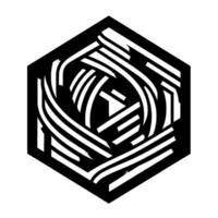 Intricate Hexagon Black and White Geometric Abstract with Interwoven Lines, Play Symbol, and a Sense of Depth. vector