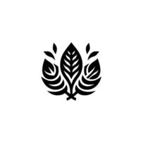 Symmetric Black and White Botanical of Three Stylized Leaf Forms, Symbolizing Natures Balance. vector