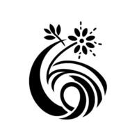 Abstract monochrome floral motif featuring stylized blooms, leaves, and swirling organic shapes, set against a stark white background. vector