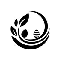 Minimalist Easter Two Eggs, Leaves, and Curved Lines in Black and White Circle . vector