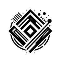 Black and White Geometric , Circular Composition with Bold Lines, Dots and Squares, Modern Style vector