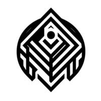 Geometric Abstract Emblem Black and White with Nested Squares, Leaflike Outline, and a Central Dot. vector