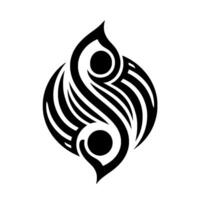 Symmetrical black and white tribal featuring overlapping teardrop shapes and circles, evocative of balance and harmony on a white background. vector
