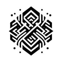 Intricate Black and White Geometric Hexagonal with Interlocking Shapes and Dotted Accents on a White Background. vector
