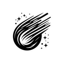 Minimalist Black and White Comet with Starry Accents, a Striking Silhouette on a White Background. vector