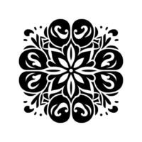 Symmetrical Black and White Floral Mandala with Leafy Accents on a Clean White Background, Circular Pattern vector