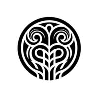 Intricate Black White Tribal , Circular Ornament with Spirals, Heart Shapes, and a Botanical Element on White vector