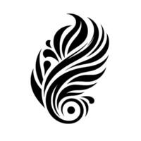 Stylized Black White Abstract Floral with Curved Lines, Swirls, and Water Droplets on a White Background. vector