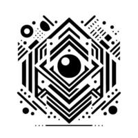 Geometric Black White Composition Intricate Eyelike Structure with Hexagonal Core Abstract Elements. vector