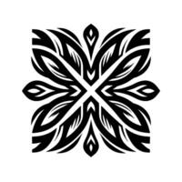 Symmetrical Black and White Floral A Modern Geometric Pattern with LeafLike Shapes in a Square Composition. vector