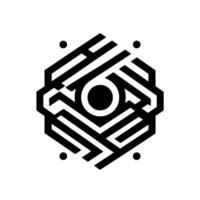 Geometric Abstract Eye Composition Within a White Circle, Black and White, Intricate Line , Modern Minimalism. vector