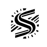 Abstract Black White with Stylized S Formed by Bold, Curved Shapes Surrounded by Radial Elements, Minimalist, Modern. vector