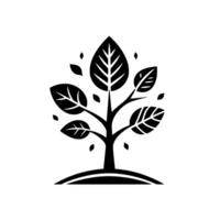 Stylized Black White Tree with Broad Leaves on an Embossed Base, Representing Growth Nature. vector