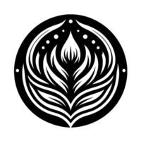 Elegant Black and White Floral Mandala with Abstract Petals and Decorative Dots, Contained in a Circle vector