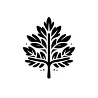 Elegant Black White Flat Illustration of a Detailed Leaf, Centered on White Background, Featuring Detailed Veins, Dots, and a Stylish Abstract Appearance. vector