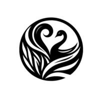 Elegant Black Swan Two Swans Forming a Heart Inside a Circle, Minimalist and Artistic. vector