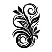 Elegant Black and White Floral with Spirals, Leaves, and Minimalistic Dots on a Clean White Background. vector
