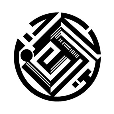Geometric Black and White in a Circle, Featuring Lines, Shapes, and a GridLike Pattern, Creating a Modern, Abstract Composition.