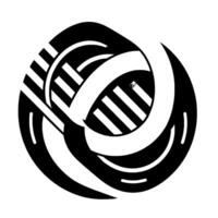 Abstract geometric orb in grayscale, with intersecting bands, stripes, and rounded shapes on a stark white background and a subtle shadow, evoking a modern, minimalist feel. vector