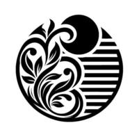 Ornate Black and White Circular with Floral and Geometric Elements, Modern, Simple, Elegant. vector