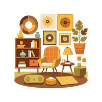 Retro 70s Interior Design Icons for Creative Spaces vector
