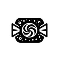 Minimalist Black and White Candy Illustration, featuring a swirl at the center and a wrapper with dots, perfect for logos and designs. vector