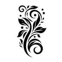Elegant Black and White Botanical with Swirls, Leaves, and Dots on a White Background. vector