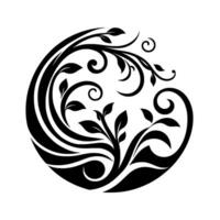 Circular Black White Floral Pattern Intricate Leaves and Swirls Forming a Symmetrical Decorative on White. vector