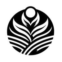 Geometric Black and White NatureInspired Circle, Leaves, and Subtle Shadow Play. vector