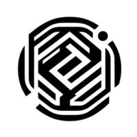 Intricate Black and White Geometric Hexagon and Circular Maze with Dot, on a White Background, Symbolic and Modern. vector