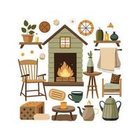 Unique Icons Representing Rustic Farmhouse Interiors vector