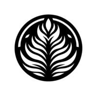 A symmetrical stylized emblem of a leaf within a circular frame, rendered in high contrast black and white, evoking natural beauty and simplicity. vector