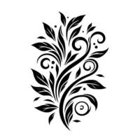 Elegant Black and White Floral Ornament with Leaves, Curls, and Dots on a Blank White Background, Ideal for Decorative vector