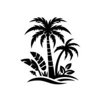 Silhouetted Tropical Island Scene featuring Palm Trees and Lush Foliage with a Minimalist Black and White . vector