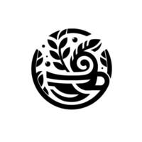 Circular Black and White Minimalist A stylized cup filled with swirling steam and foliage, creating a calming and natural theme. vector