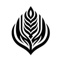 Striking black and white symmetrical illustration featuring an abstract plantlike form with stylized leaf patterns against a bright background. vector
