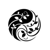 Yin Yang Symbol of Harmony, Featuring Black and White Stylized Vines and Leaves, Representing Balance. vector