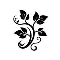 Stylized Black Leafy Vine Element with Elegant Curls on White Background, Decorative Botanical Motif vector