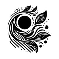 Elegant Black and White Abstract with Floral Elements, Swirling Lines, and Geometric Accents, a Modern Artistic Composition. vector